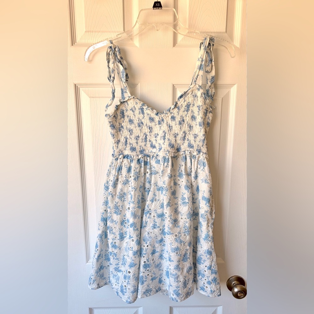 Altar’d State Blue and White Floral Eyelit Sun Dress